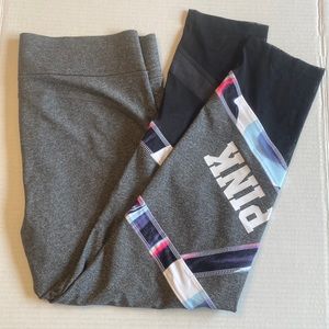 RARE 2017 Pink Ultimate crop leggings- marble swirl print & mesh detailing